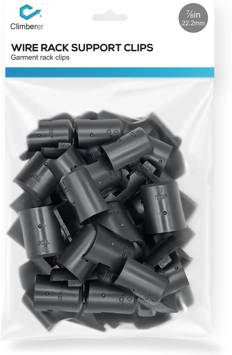 Climberer 20 Pairs of 7/8-Inch（22.2mm）Wire Shelf Clips for Metal Shelving & Garment Racks – Plastic Locking Clips, Adjustable Layer Spacers (Black, 7/8) - Image 1